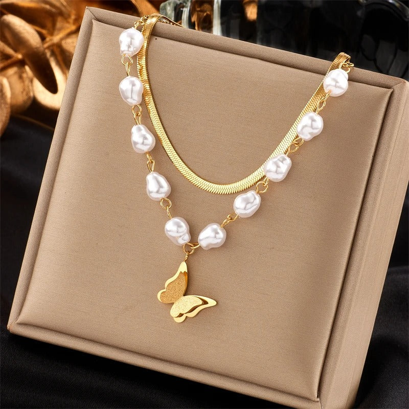 GOLDEN MULTI-STONE BUTTERFLY NECKLACE