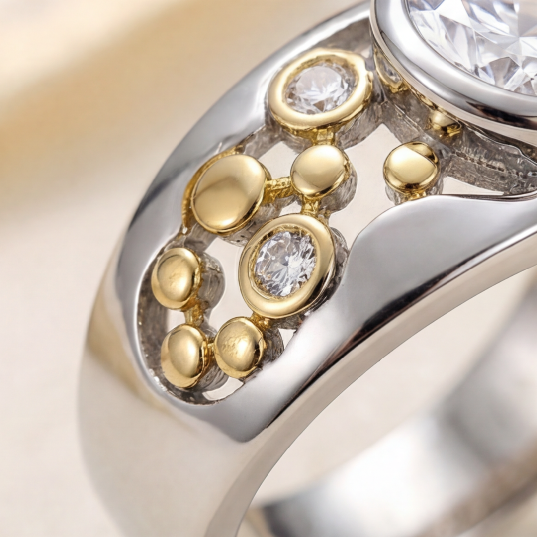 DUAL TONE ROUND STONE RING