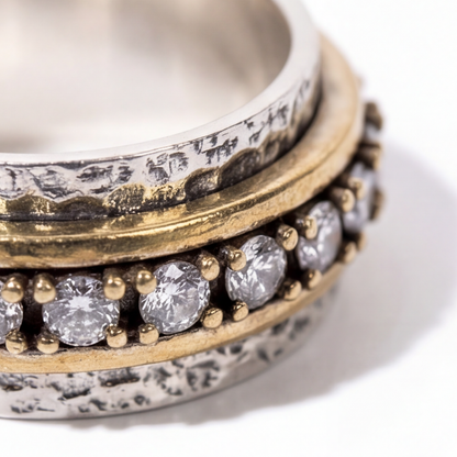 DUAL TONE HAMMERED SPARKLE RING