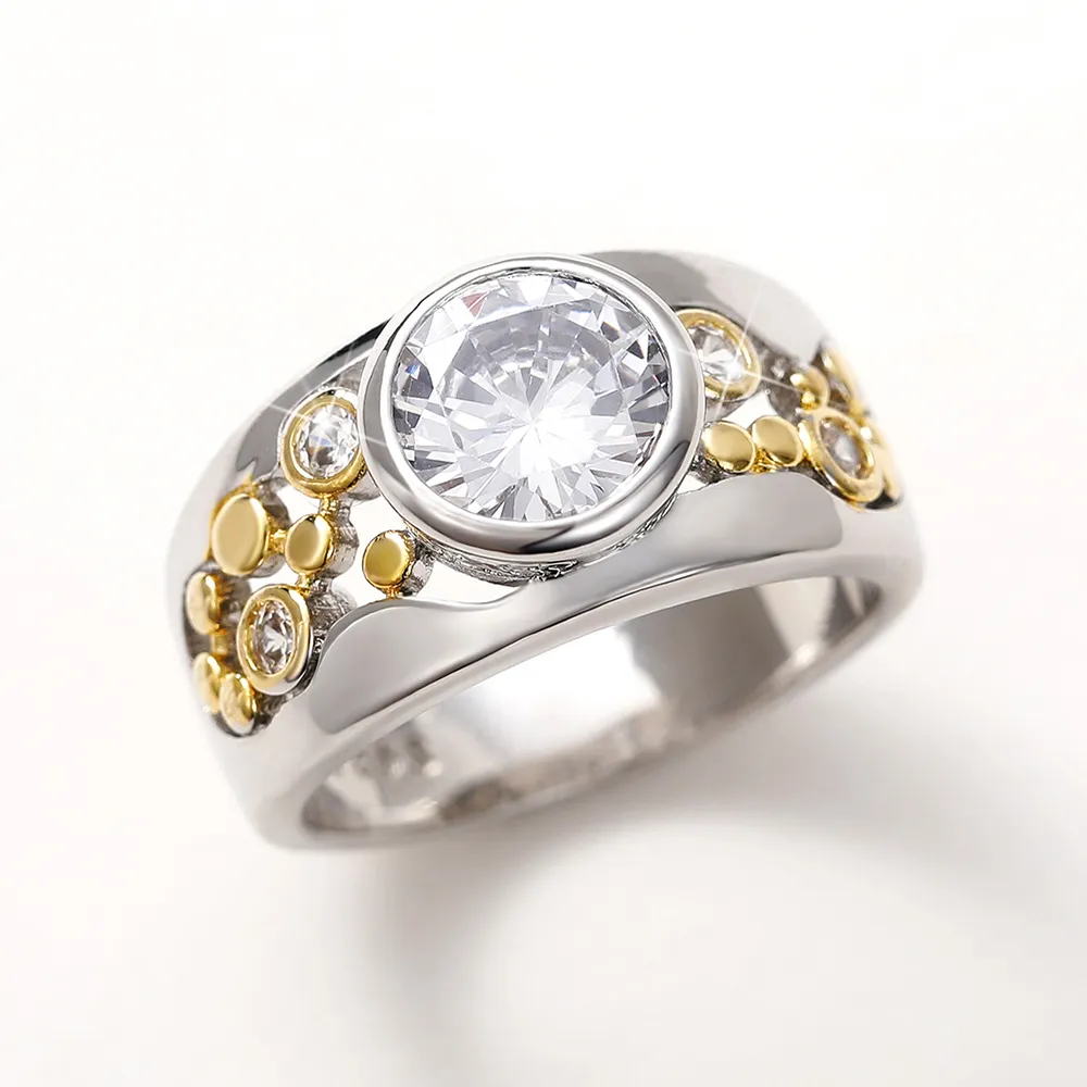 DUAL TONE ROUND STONE RING