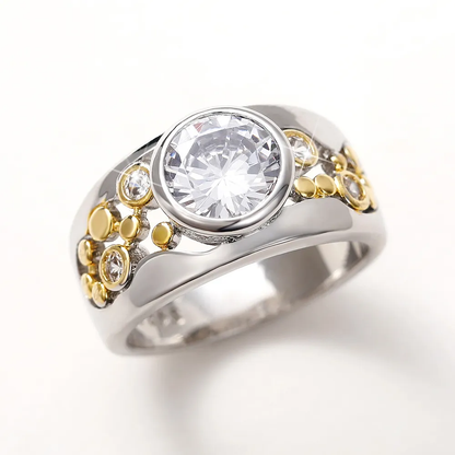 DUAL TONE ROUND STONE RING