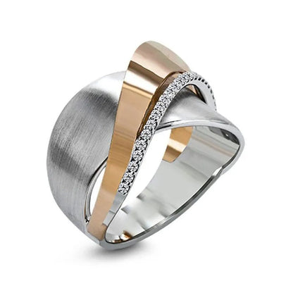 DUAL TONE CROSSOVER SPARKLE RING