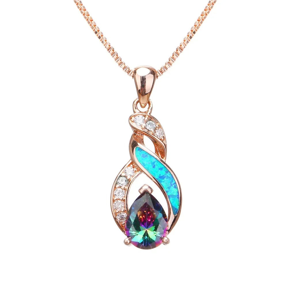 ROSE GOLD TEARDROP OPAL NECKLACE