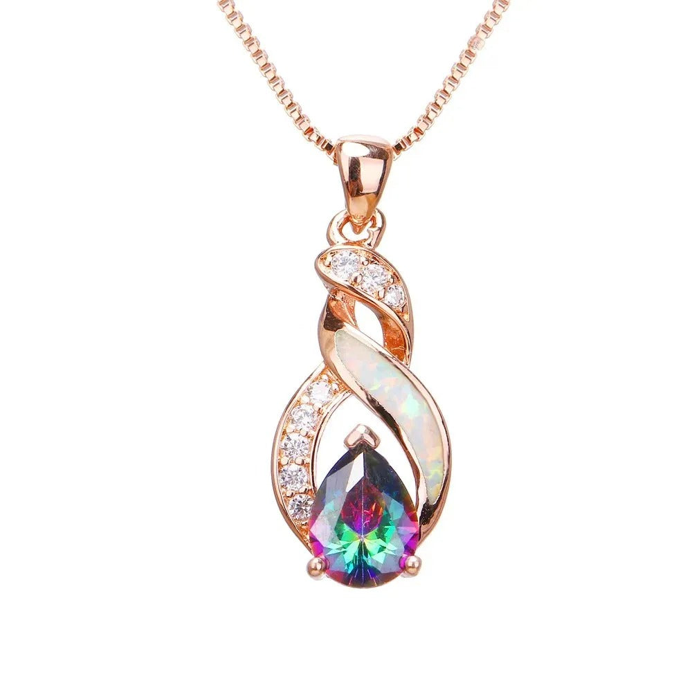 ROSE GOLD TEARDROP OPAL NECKLACE