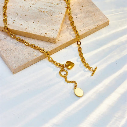 GOLDEN HEART & OVAL CHARM NECKLACE