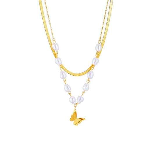 GOLDEN MULTI-STONE BUTTERFLY NECKLACE